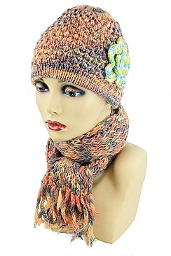 Pack of (12 pieces) ASSORTED COLOR BEANIE AND SCARF SETS FM-FH204