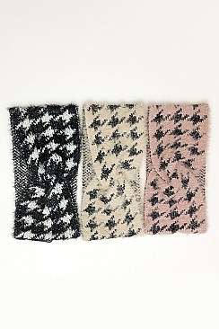 Pack of 12 Trendy Assorted Color Houndstooth Fashion Head Wrap