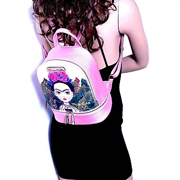 Front Pocket Cartoon Version Frida Kahlo Backpack