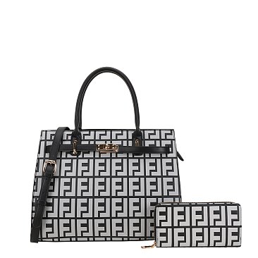 2-in-1 Pad-Lock Monogram Satchel Set + Wallet