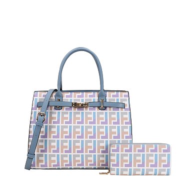 2-in-1 Pad-Lock Monogram Satchel Set + Wallet