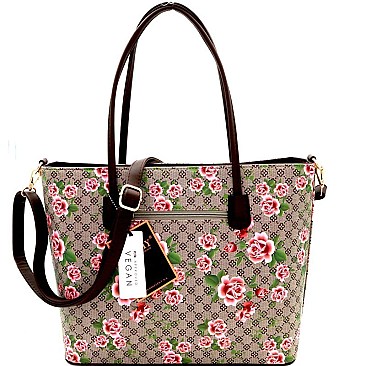 Flower Print Monogram Bow Accent Twin Tote SET MH-FL7002