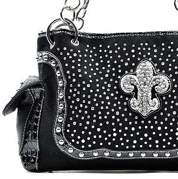 Western Rhinestone Fleur De Lis Chained Shoulder Bag