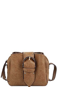 TRENDY LARGE BUCKLE ACCENT CROSS BODY BAG