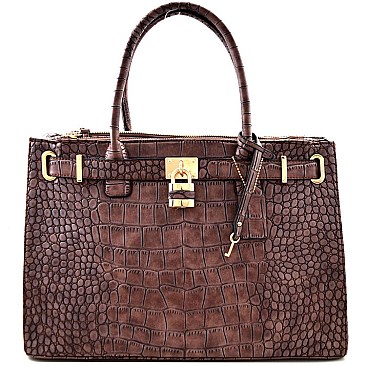Quality Triple Compartment Over-sized Croc Structured Tote