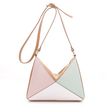 Geometric Color Block Triangle Fold Crossbody Bag