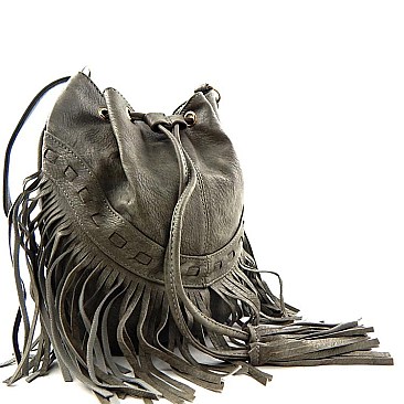 Fringed Drawstring Bucket Designer Cross Body