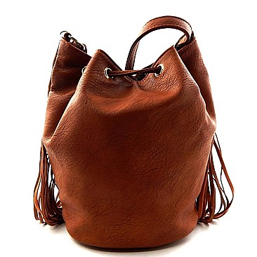 Fringed Drawstring Bucket Designer Cross Body