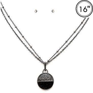 FS2100-LP Round Crystal Druzy Stone Necklace SET