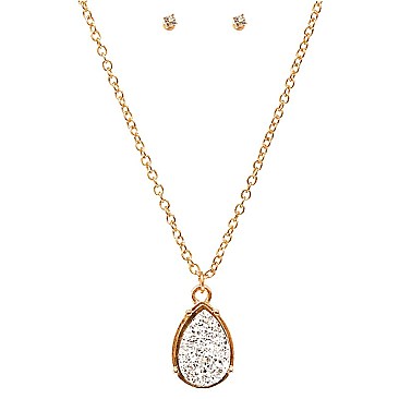 FS3072-LP Teardrop Druzy Pendant 14" Necklace SET