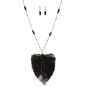 Fashionable Thread Tassel Feather Wooden Bead 34 Necklace MH-FS3111