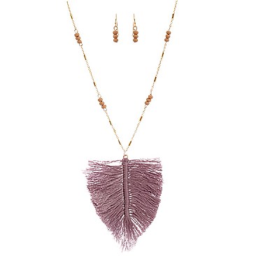 Fashionable Thread Tassel Feather Wooden Bead 34 Necklace MH-FS3111