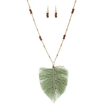 Fashionable Thread Tassel Feather Wooden Bead 34 Necklace MH-FS3111