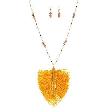 Fashionable Thread Tassel Feather Wooden Bead 34 Necklace MH-FS3111