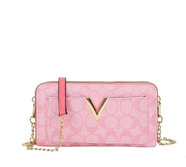 OVAL V DESIGN ZIPPER WALLET W STRAP