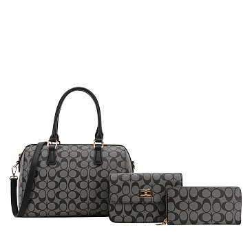 3-IN-1 OVAL PRINTED DUFFLE BOSTON BAG WITH CROSSBODY AND WALLET SET