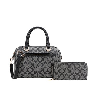2-IN-1 OVAL PRINTED DUFFLE BOSTON BAG WITH WALLET SET