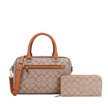 2-IN-1 OVAL PRINTED DUFFLE BOSTON BAG WITH WALLET SET