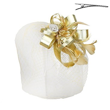 Classy Fascinator with Loopy Satin Bow W/feather