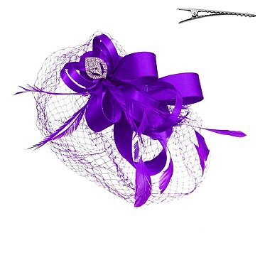 Classy Fascinator with Loopy Satin Bow W/feather