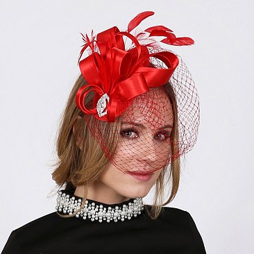 Classy Fascinator with Loopy Satin Bow W/feather