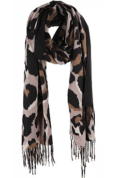 LEOPARD PRINT OBLONG TASSEL SCARF