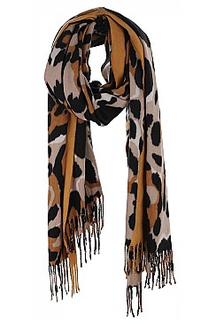 LEOPARD PRINT OBLONG TASSEL SCARF
