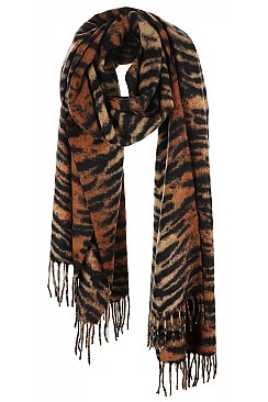 TRENDY OBLONG TASSEL ANIMAL PRINT SCARF