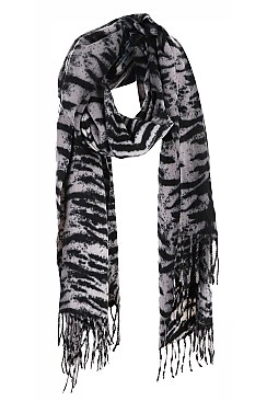 TRENDY OBLONG TASSEL ANIMAL PRINT SCARF