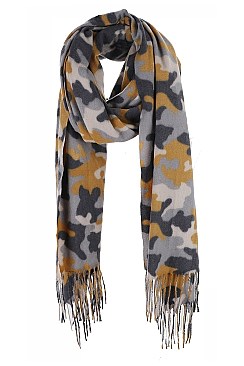 RUGGED CAMOUFLAGE PRINT TASSEL SCARF