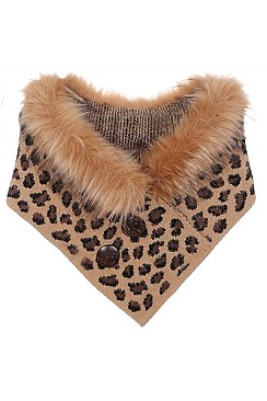 CUTE DOUBLE BUTTON FAUX FUR LEOPARD PRINT NECK WARMER