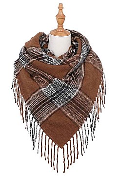 PACK OF 12PCS ASSORTED COLOR PLAID PATTERN BLANKET TASSEL SCARVES