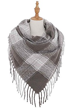 PACK OF 12PCS ASSORTED COLOR PLAID PATTERN BLANKET TASSEL SCARVES