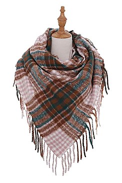 PACK OF 12PCS ASSORTED COLOR PLAID PATTERN BLANKET TASSEL SCARVES