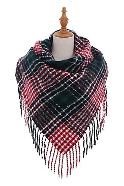 PACK OF 12PCS ASSORTED COLOR PLAID PATTERN BLANKET TASSEL SCARVES