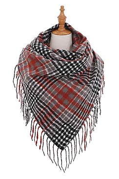 PACK OF 12PCS ASSORTED COLOR PLAID PATTERN BLANKET TASSEL SCARVES