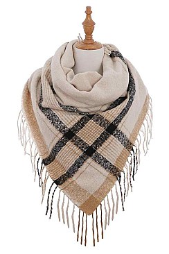 PACK OF 12PCS ASSORTED COLOR PLAID PATTERN BLANKET TASSEL SCARVES