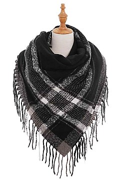 PACK OF 12PCS ASSORTED COLOR PLAID PATTERN BLANKET TASSEL SCARVES