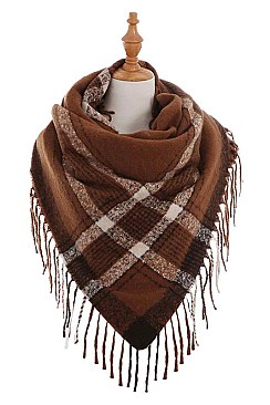 PACK OF 12PCS ASSORTED COLOR PLAID PATTERN BLANKET TASSEL SCARVES