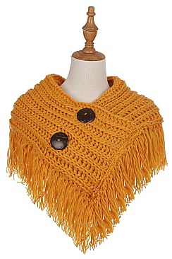 BUTTON ACCENT KNITTED FRINGE INFINITY SCARVES