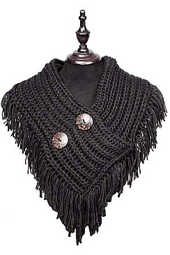 BUTTON ACCENT KNITTED FRINGE INFINITY SCARVES