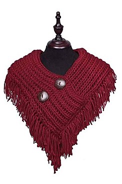 BUTTON ACCENT KNITTED FRINGE INFINITY SCARVES
