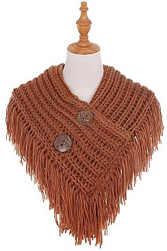 BUTTON ACCENT KNITTED FRINGE INFINITY SCARVES