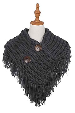 BUTTON ACCENT KNITTED FRINGE INFINITY SCARVES