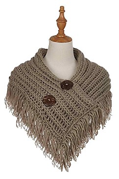 BUTTON ACCENT KNITTED FRINGE INFINITY SCARVES
