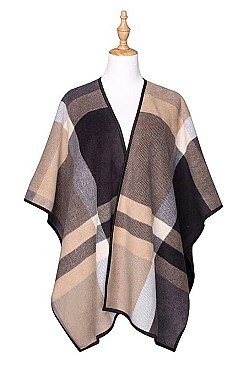 Classy Over Size Multi Tone Plaid Poncho FM-AO606