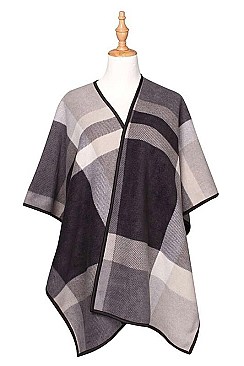 Classy Over Size Multi Tone Plaid Poncho FM-AO606