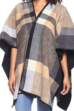 Classy Over Size Multi Tone Plaid Poncho FM-AO606