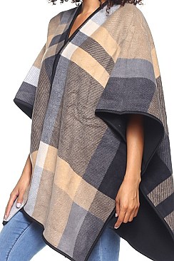 Classy Over Size Multi Tone Plaid Poncho FM-AO606