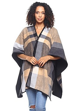 Classy Over Size Multi Tone Plaid Poncho FM-AO606